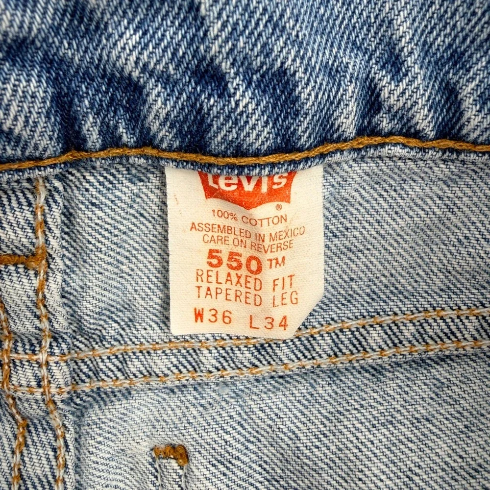 Vintage Levis 550 Orange Tab Mens 36x34 Relaxed Fit Tapered Leg Jeans Light Wash